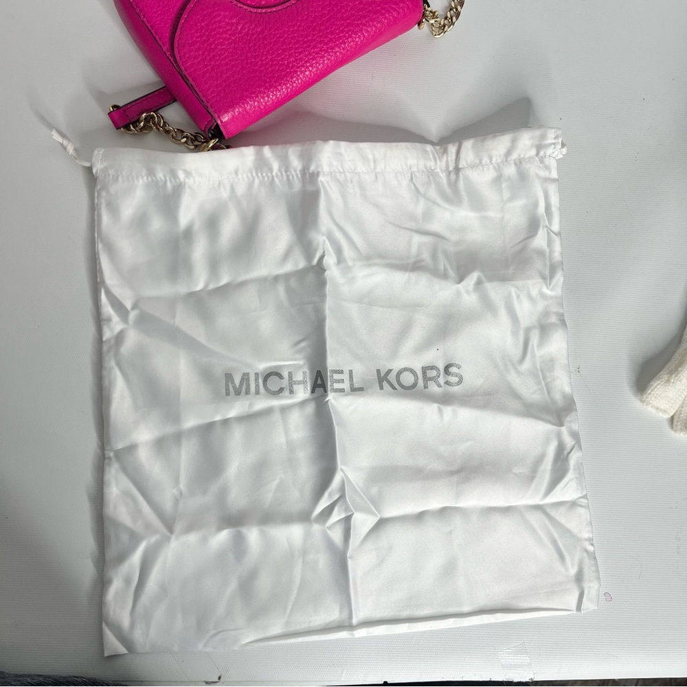 Michael Kors Small Hot Pink & Gold Leather Crossbody Purse - Picture 10 of 10